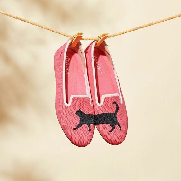 Vivaia Round-Toe Embroidered Loafers Pink Black Cat Size 38 US 7 - 7.5 - Picture 5 of 13